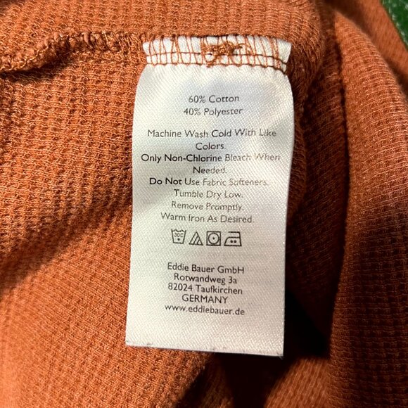 Eddie Bauer Orange Waffle-Knit Thermal Men's Long-Sleeve Henley T-Shirt SZ 2XL - Picture 4 of 6